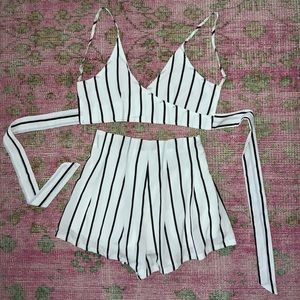 Black and white striped two piece set